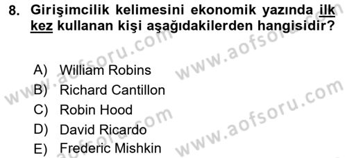 Dış Ticarette Girişimcilik Dersi 2015 - 2016 Yılı Tek Ders Sınav Soruları 8. Soru