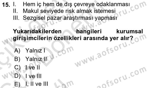 Dış Ticarette Girişimcilik Dersi Ara Sınavı Deneme Sınav Soruları 15. Soru