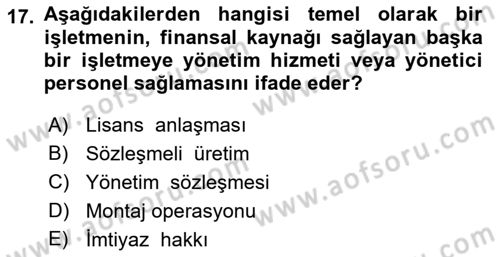 Dış Ticarette Girişimcilik Dersi Ara Sınavı Deneme Sınav Soruları 17. Soru