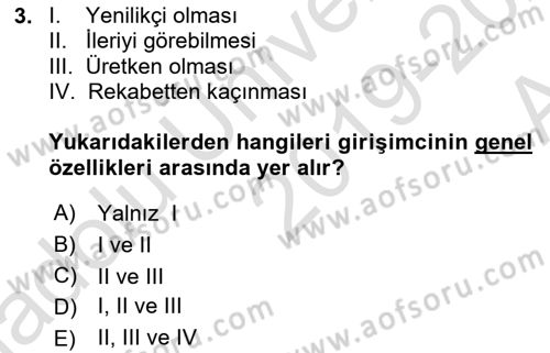 Dış Ticarette Girişimcilik Dersi Ara Sınavı Deneme Sınav Soruları 3. Soru