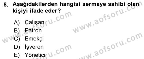 Dış Ticarette Girişimcilik Dersi Ara Sınavı Deneme Sınav Soruları 8. Soru