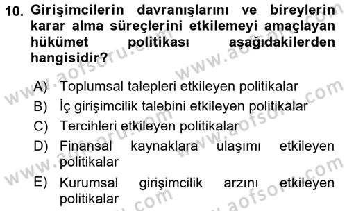 Dış Ticarette Girişimcilik Dersi 2019 - 2020 Yılı (Final) Dönem Sonu Sınav Soruları 10. Soru