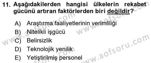 Dış Ticarette Girişimcilik Dersi 2019 - 2020 Yılı (Final) Dönem Sonu Sınav Soruları 11. Soru