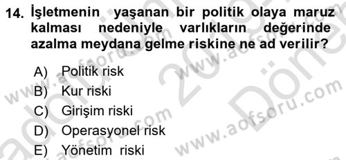 Dış Ticarette Girişimcilik Dersi 2019 - 2020 Yılı (Final) Dönem Sonu Sınav Soruları 14. Soru