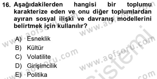 Dış Ticarette Girişimcilik Dersi 2019 - 2020 Yılı (Final) Dönem Sonu Sınav Soruları 16. Soru