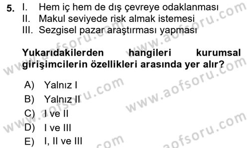 Dış Ticarette Girişimcilik Dersi 2019 - 2020 Yılı (Final) Dönem Sonu Sınav Soruları 5. Soru