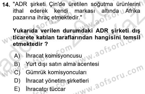 Dış Ticarette Girişimcilik Dersi 2020 - 2021 Yılı Yaz Okulu Sınav Soruları 14. Soru