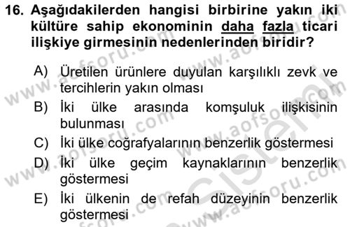 Dış Ticarette Girişimcilik Dersi 2020 - 2021 Yılı Yaz Okulu Sınav Soruları 16. Soru