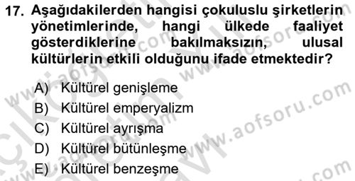 Dış Ticarette Girişimcilik Dersi 2020 - 2021 Yılı Yaz Okulu Sınavı 17. Soru