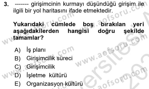Dış Ticarette Girişimcilik Dersi 2020 - 2021 Yılı Yaz Okulu Sınav Soruları 3. Soru
