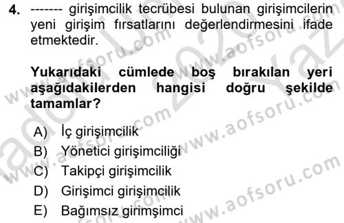 Dış Ticarette Girişimcilik Dersi 2020 - 2021 Yılı Yaz Okulu Sınav Soruları 4. Soru