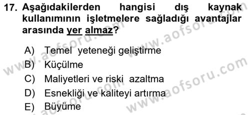 Dış Ticarette Girişimcilik Dersi Ara Sınavı Deneme Sınav Soruları 17. Soru