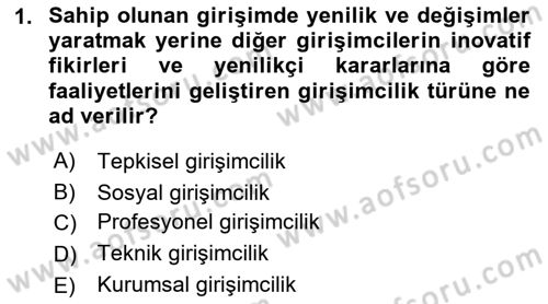 Dış Ticarette Girişimcilik Dersi 2021 - 2022 Yılı (Final) Dönem Sonu Sınav Soruları 1. Soru