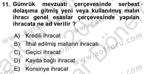 Dış Ticarette Girişimcilik Dersi 2021 - 2022 Yılı (Final) Dönem Sonu Sınav Soruları 11. Soru