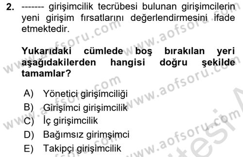 Dış Ticarette Girişimcilik Dersi 2021 - 2022 Yılı (Final) Dönem Sonu Sınav Soruları 2. Soru