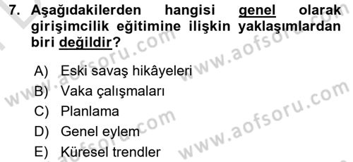 Dış Ticarette Girişimcilik Dersi 2021 - 2022 Yılı (Final) Dönem Sonu Sınav Soruları 7. Soru