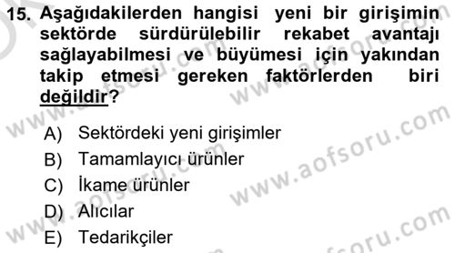Dış Ticarette Girişimcilik Dersi 2021 - 2022 Yılı Yaz Okulu Sınav Soruları 15. Soru