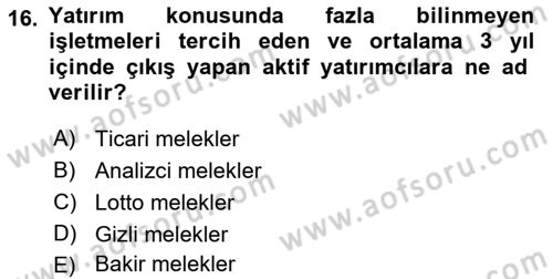 Dış Ticarette Girişimcilik Dersi 2021 - 2022 Yılı Yaz Okulu Sınav Soruları 16. Soru