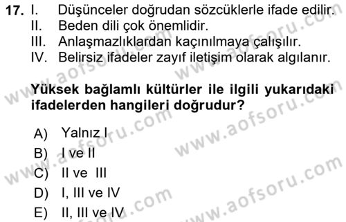 Dış Ticarette Girişimcilik Dersi 2021 - 2022 Yılı Yaz Okulu Sınav Soruları 17. Soru