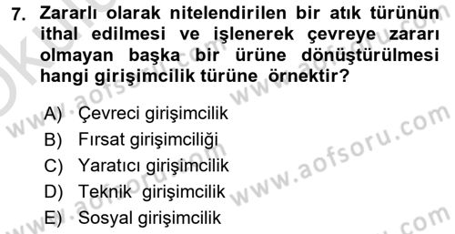 Dış Ticarette Girişimcilik Dersi 2021 - 2022 Yılı Yaz Okulu Sınavı 7. Soru