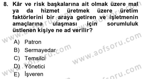 Dış Ticarette Girişimcilik Dersi 2021 - 2022 Yılı Yaz Okulu Sınav Soruları 8. Soru