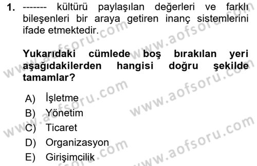 Dış Ticarette Girişimcilik Dersi 2022 - 2023 Yılı (Vize) Ara Sınav Soruları 1. Soru
