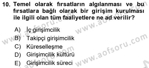 Dış Ticarette Girişimcilik Dersi 2022 - 2023 Yılı (Vize) Ara Sınav Soruları 10. Soru