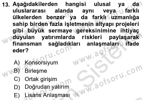 Dış Ticarette Girişimcilik Dersi 2022 - 2023 Yılı (Vize) Ara Sınav Soruları 13. Soru