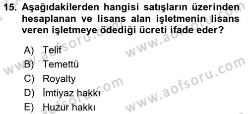 Dış Ticarette Girişimcilik Dersi 2022 - 2023 Yılı (Vize) Ara Sınav Soruları 15. Soru