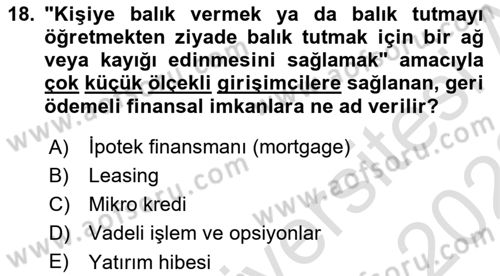 Dış Ticarette Girişimcilik Dersi 2022 - 2023 Yılı (Vize) Ara Sınav Soruları 18. Soru