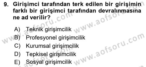 Dış Ticarette Girişimcilik Dersi 2022 - 2023 Yılı (Vize) Ara Sınav Soruları 9. Soru