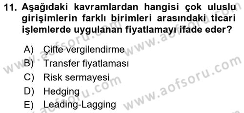 Dış Ticarette Girişimcilik Dersi 2022 - 2023 Yılı (Final) Dönem Sonu Sınav Soruları 11. Soru