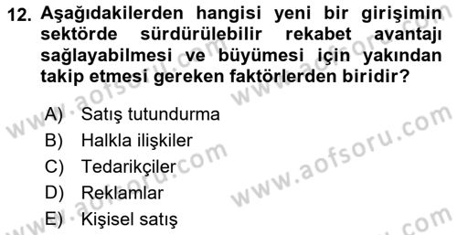 Dış Ticarette Girişimcilik Dersi 2022 - 2023 Yılı (Final) Dönem Sonu Sınav Soruları 12. Soru