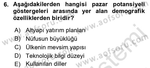 Dış Ticarette Girişimcilik Dersi 2022 - 2023 Yılı (Final) Dönem Sonu Sınav Soruları 6. Soru
