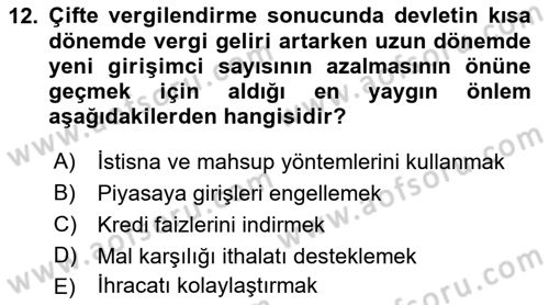 Dış Ticarette Girişimcilik Dersi 2022 - 2023 Yılı Yaz Okulu Sınav Soruları 12. Soru