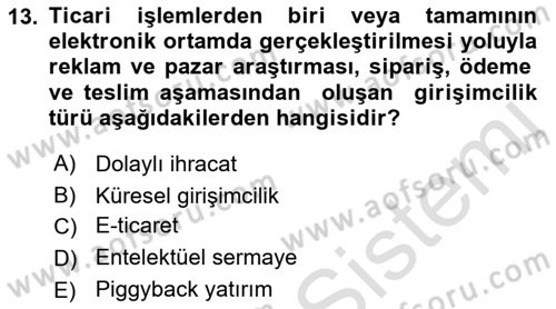 Dış Ticarette Girişimcilik Dersi 2022 - 2023 Yılı Yaz Okulu Sınav Soruları 13. Soru