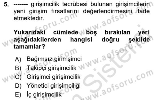 Dış Ticarette Girişimcilik Dersi 2022 - 2023 Yılı Yaz Okulu Sınav Soruları 5. Soru