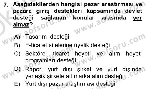 Dış Ticarette Girişimcilik Dersi 2022 - 2023 Yılı Yaz Okulu Sınav Soruları 7. Soru