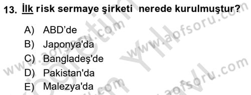 Dış Ticarette Girişimcilik Dersi 2023 - 2024 Yılı (Vize) Ara Sınav Soruları 13. Soru