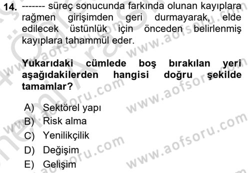 Dış Ticarette Girişimcilik Dersi Ara Sınavı Deneme Sınav Soruları 14. Soru