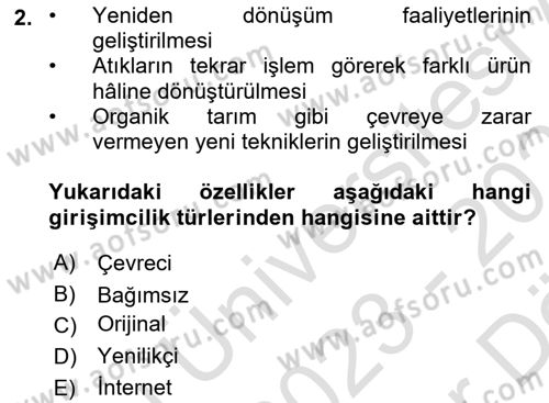 Dış Ticarette Girişimcilik Dersi Ara Sınavı Deneme Sınav Soruları 2. Soru