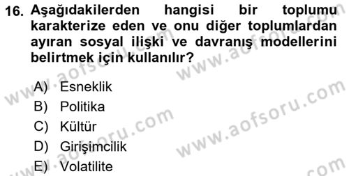 Dış Ticarette Girişimcilik Dersi 2023 - 2024 Yılı (Final) Dönem Sonu Sınav Soruları 16. Soru