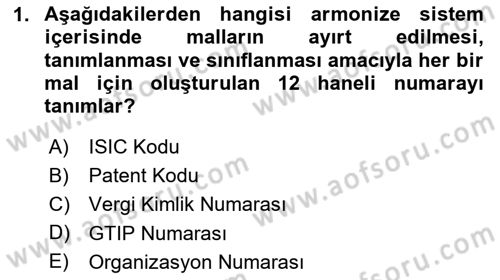 Dış Ticarette Girişimcilik Dersi 2023 - 2024 Yılı Yaz Okulu Sınav Soruları 1. Soru