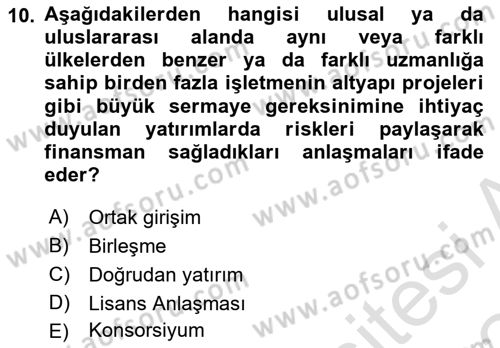 Dış Ticarette Girişimcilik Dersi 2023 - 2024 Yılı Yaz Okulu Sınav Soruları 10. Soru