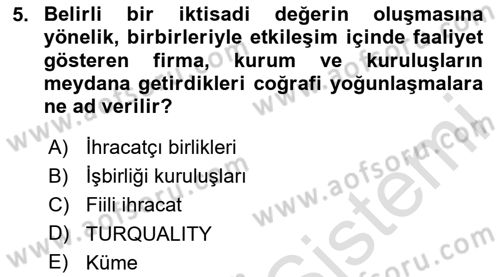 Dış Ticarette Girişimcilik Dersi 2023 - 2024 Yılı Yaz Okulu Sınav Soruları 5. Soru