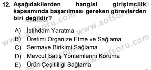 Dış Ticarette Girişimcilik Dersi 2024 - 2025 Yılı (Vize) Ara Sınav Soruları 12. Soru