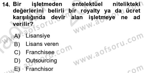 Dış Ticarette Girişimcilik Dersi 2024 - 2025 Yılı (Vize) Ara Sınav Soruları 14. Soru