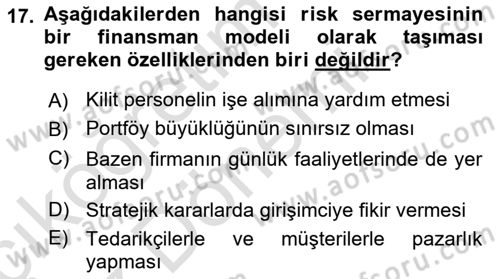 Dış Ticarette Girişimcilik Dersi 2024 - 2025 Yılı (Vize) Ara Sınav Soruları 17. Soru