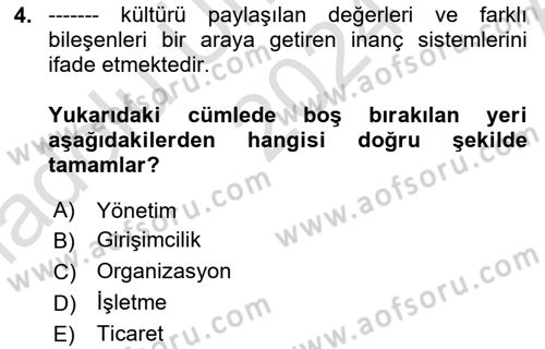 Dış Ticarette Girişimcilik Dersi 2024 - 2025 Yılı (Vize) Ara Sınav Soruları 4. Soru