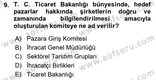 Dış Ticarette Girişimcilik Dersi 2024 - 2025 Yılı (Vize) Ara Sınav Soruları 9. Soru